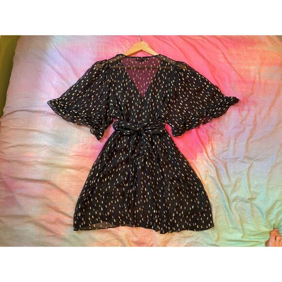 Betsey Johnson Vintage Y2K Silk Dress Kimono Angel Sleeves USA Sz 4 Silk Lurex - Picture 3 of 5